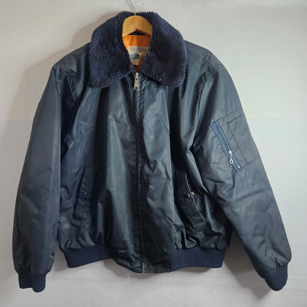 Vintage Sears Work Leisure Bomber Jacket Navy Orange Quilted XL 51-14639 Japan